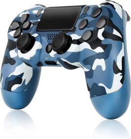 img 4 attached to Camouflage Blue Wireless Game Controller for PS-4 - Dual Vibration, Audio Function, 800mAh