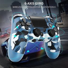 img 2 attached to Camouflage Blue Wireless Game Controller for PS-4 - Dual Vibration, Audio Function, 800mAh