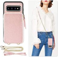 📱 multi-functional samsung galaxy s10 plus wallet case: zve galaxy s10+ crossbody chain handbag with credit card holder, zipper closure - rose gold logo