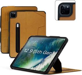 img 4 attached to ZUGU Case for 2021 iPad Pro 12.9 inch Gen 5 - Slim Protective Case - Apple Pencil Wireless Charging - Magnetic Stand & Sleep/Wake Cover (Fits A2378, A2379, A2461, A2462) - Cognac Brown