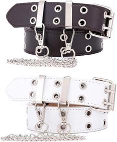 img 1 attached to Mealah Womens Grommet Leather Belt Buckles Punk Waist Belts
