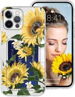 iphone 11 pro max clear case with card holder sunflower pattern cell phone wallet cover with tempered glass screen protector for women girls flower floral phone bumper for iphone 11 pro max 6 logo