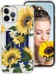 iphone 11 pro max clear case with card holder sunflower pattern cell phone wallet cover with tempered glass screen protector for women girls flower floral phone bumper for iphone 11 pro max 6 logo