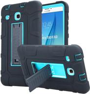 📱 detuosi samsung galaxy tab e 8.0" case - 3 layers hybrid heavy duty full-body armor kickstand protective cover (black & sky blue) - fits 2016 model sm-t377/t375 logo