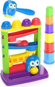 img 4 attached to Pound a Ball Toy with Bonus Stacking Cups: Fun STEM Developmental Learning for Toddlers, Montessori Fine Motor Skills, Best Gift for 1-3 Year Old Boys and Girls, Free Hammer and Ball Included!