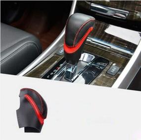 img 3 attached to Salusy Black and Red Hand Sewing Leather Gear Shift Level Knob 🔴 Cover for Honda Accord Coupe 2013-2017: A Perfect Fit for Honda Car Enthusiasts!