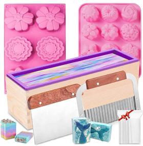 img 4 attached to 🧼 Farielyn-X Silicone Soap Molds Kit - 42 oz Soap Mold Kit with Wooden Box, 12-Cavity & 6-Cavity Flower Silicone Mold, Stainless Steel Wavy & Straight Scraper for Cold Process and Melt and Pour Soaps Making Supplies - Includes 100 Bags