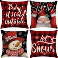 🌨️ ulove love yourself winter snow throw pillow case set - buffalo check plaid design with snowman/santa christmas/winter holiday decor - 4 pack, 18 x 18 inches logo