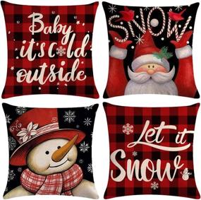 img 4 attached to 🌨️ ULOVE LOVE YOURSELF Winter Snow Throw Pillow Case Set - Buffalo Check Plaid Design with Snowman/Santa Christmas/Winter Holiday Decor - 4 Pack, 18 x 18 Inches