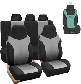 img 4 attached to 🚗 FH Group Light Breathable Durable Washable Supreme Twill Fabric High-Back Full Set Car Seat Covers - Gray/Black, Universal Fit for Car, Truck, SUV, or Van with Airbag & Split Compatibility