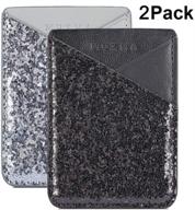 convenient cell phone wallet: 3m adhesive card holder for iphone/samsung/android and more - black/silver glitter! logo