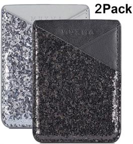 img 4 attached to Convenient Cell Phone Wallet: 3M Adhesive Card Holder for iPhone/Samsung/Android and More - Black/Silver Glitter!