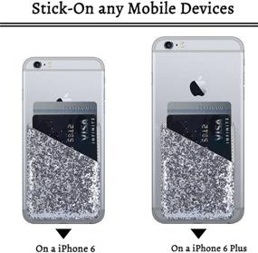 img 1 attached to Convenient Cell Phone Wallet: 3M Adhesive Card Holder for iPhone/Samsung/Android and More - Black/Silver Glitter!