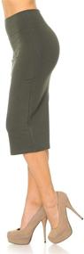 img 2 attached to 👗 Women's High Waist Stretch Midi Ponte Pencil Skirt - Auliné Collection, Solid Color