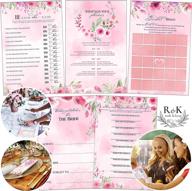 🌸 large size modern watercolor floral bridal shower games set (set of 5 activities for 50 guests) - premium wedding shower decorations: marriage advice cards, bridal bingo - 8.5x5.5 inches logo