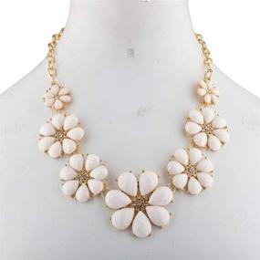 img 1 attached to 💐 LUX ACCESSORIES Pave Flower Statement Chain Necklace with Floral Design