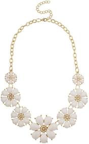 img 2 attached to 💐 LUX ACCESSORIES Pave Flower Statement Chain Necklace with Floral Design