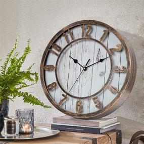 img 2 attached to 🕰️ 12 Inch Vintage/Retro Wall Clock - Silentime, Farmhouse Style, Non-Ticking, 3D Raised Arabic Numeral, Living Room/Bathroom/Kitchen Decor Clock, Bronze Finish