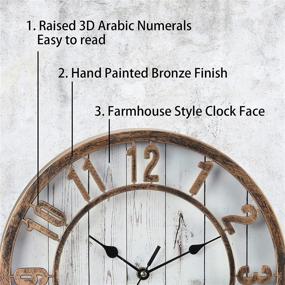 img 3 attached to 🕰️ 12 Inch Vintage/Retro Wall Clock - Silentime, Farmhouse Style, Non-Ticking, 3D Raised Arabic Numeral, Living Room/Bathroom/Kitchen Decor Clock, Bronze Finish