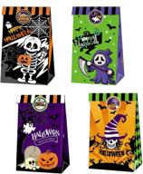 spooky halloween paper bags: 12pcs pocfoivy goodie treat bags with stickers - perfect for gift kids school family party! logo