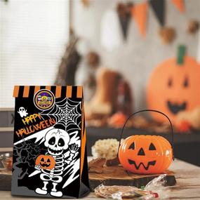 img 2 attached to Spooky Halloween Paper Bags: 12pcs Pocfoivy Goodie Treat Bags with Stickers - Perfect for Gift Kids School Family Party!