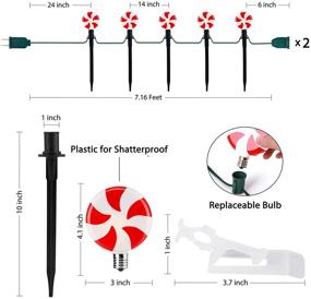 img 2 attached to 🎄 Minetom Christmas Lollipop Pathway Lights Outdoor: 7.2 Feet Peppermint Markers, 2 Pack with Stakes and Clips - Connectable Holiday Light for Walkway Garden - 10 Warm White Lights