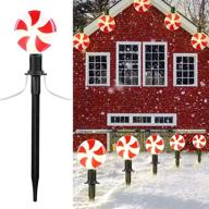 🎄 minetom christmas lollipop pathway lights outdoor: 7.2 feet peppermint markers, 2 pack with stakes and clips - connectable holiday light for walkway garden - 10 warm white lights логотип