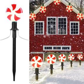 img 4 attached to 🎄 Minetom Christmas Lollipop Pathway Lights Outdoor: 7.2 Feet Peppermint Markers, 2 Pack with Stakes and Clips - Connectable Holiday Light for Walkway Garden - 10 Warm White Lights