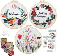 🧵 stamped embroidery kit with pattern - nuberlic 3 pack embroidery kit for adults | includes fabric, hoops, threads, needles | ideal for craft projects and cross stitching logo