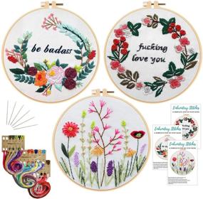 img 4 attached to 🧵 Stamped Embroidery Kit with Pattern - Nuberlic 3 Pack Embroidery Kit for Adults | Includes Fabric, Hoops, Threads, Needles | Ideal for Craft Projects and Cross Stitching