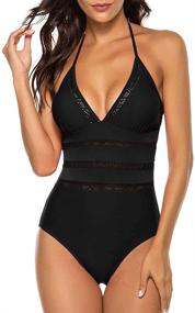 img 4 attached to 👙 Urchics Women's Halter Plunge Monokini Swimsuit: Stylish One-Piece Swimwear Bathing Suit