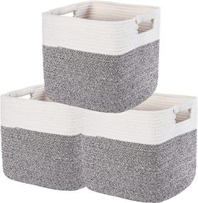 img 4 attached to Sunla Cotton Rope Storage Baskets Set of 3 - Foldable Decorative Woven Baskets with Handles for Clothes, Toys, Books, Makeup - Nursery Organization and Storage (Brown White, One Size)