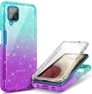 📱 shockproof rugged bumper cover for samsung galaxy a12 - full-body protective case with built-in screen protector, impact resistant, durable phone case cover (glitter aqua/purple) logo