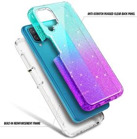 img 2 attached to 📱 Shockproof Rugged Bumper Cover for Samsung Galaxy A12 - Full-Body Protective Case with Built-in Screen Protector, Impact Resistant, Durable Phone Case Cover (Glitter Aqua/Purple)