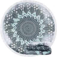 🌸 violet mist mandala indian round large beach towel: absorbent, soft, and quick dry microfiber mat of versatile use for yoga, beach, or home - gray sky color, ideal for women and girls - 60 inches logo