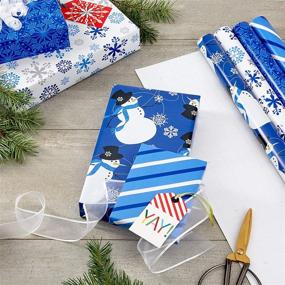 img 3 attached to 🎁 Blue Christmas Wrapping Paper with Cut Lines on Reverse | 4 Rolls | 120 sq. ft. Total | Snowmen, Snowflakes, Blue & White Stripes