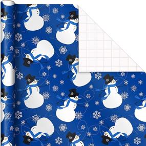 img 2 attached to 🎁 Blue Christmas Wrapping Paper with Cut Lines on Reverse | 4 Rolls | 120 sq. ft. Total | Snowmen, Snowflakes, Blue & White Stripes