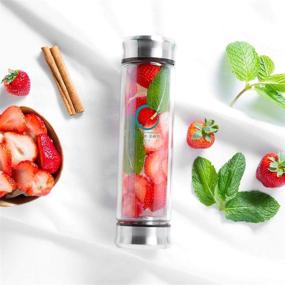 img 1 attached to Premium BPA-Free Double Wall Glass Tea Tumbler - Pure Zen Travel Mug with Stainless Steel Infuser - Leakproof Tea Bottle with Strainer for Loose Leaf Tea and Fruit Water - 13 Ounce Capacity