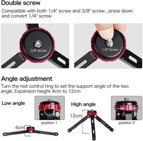 img 2 attached to 💪 Koolehaoda Tabletop Metal Tripod: 1/4 and 3/8 Screw Mount, Function Leg Design, Max Load 66lbs for DSLR Camera, Monopods (MT-01)