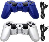 dimrda wireless ps3 controller | bluetooth game joystick for sony playstation 3 | with charging cables | blue + silver logo