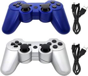 img 4 attached to Dimrda Wireless PS3 Controller | Bluetooth Game Joystick for Sony Playstation 3 | with Charging Cables | Blue + Silver