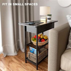 img 3 attached to 🛋️ Multipurpose Sofa Side Table with USB Ports and Outlets, Space-saving Narrow End Table with Storage Shelf and Charging Station for Living Room and Bedroom, Black