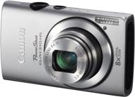 📷 серебристая цифровая камера canon powershot elph 310 hs с матрицей cmos 12,1 мп, оптическим зумом 8x широкого угла и записью видео full hd 1080p. логотип