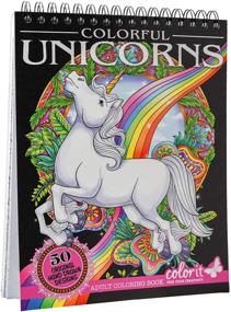 img 4 attached to 🦄 Colorful Unicorns Adult Coloring Book - 50 Single-Sided Pages, Thick Smooth Paper, Lay Flat Hardback Covers, Spiral Bound, USA Printed, Hand-Drawn Unicorn Coloring Pages