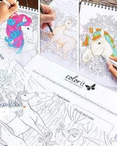 img 2 attached to 🦄 Colorful Unicorns Adult Coloring Book - 50 Single-Sided Pages, Thick Smooth Paper, Lay Flat Hardback Covers, Spiral Bound, USA Printed, Hand-Drawn Unicorn Coloring Pages