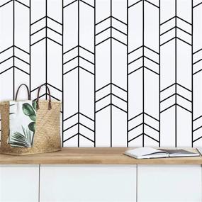 img 4 attached to 🏷️ 118"x17.7" Peel and Stick Wallpaper - White and Black Stripe Design - Modern Removable Contact Paper - Self-Adhesive Vinyl Decorative Wallcovering