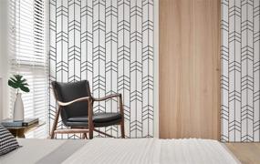 img 2 attached to 🏷️ 118"x17.7" Peel and Stick Wallpaper - White and Black Stripe Design - Modern Removable Contact Paper - Self-Adhesive Vinyl Decorative Wallcovering