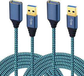 img 4 attached to 🔌 Besgoods 2-Pack - 10Ft USB 3.0 Extension Cable with Metal Gold-Plated Connector - Blue (Compatible with Oculus VR, Mouse, Keyboard, Printer, PS4)