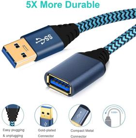 img 3 attached to 🔌 Besgoods 2-Pack - 10Ft USB 3.0 Extension Cable with Metal Gold-Plated Connector - Blue (Compatible with Oculus VR, Mouse, Keyboard, Printer, PS4)