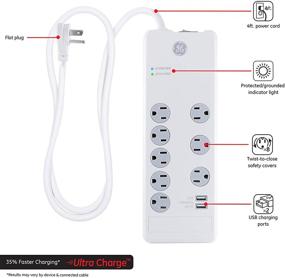 img 3 attached to 💡 GE Pro Сетевой фильтр с 7 розетками и 2 USB-портами, шнур питания 4 фута, 2100 Джоулей - максимальная мощность и безопасность, белого цвета (14049)